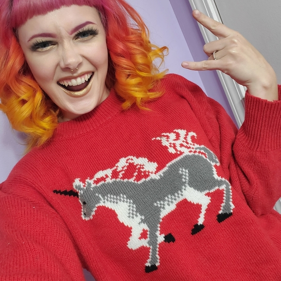 Classics Sweaters - Red Vintage 8-bit Unicorn Sweater